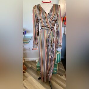 UNIQUE VINTAGE STRIPED PANTSUIT JUMPER RETRO CLASSIC PINUP